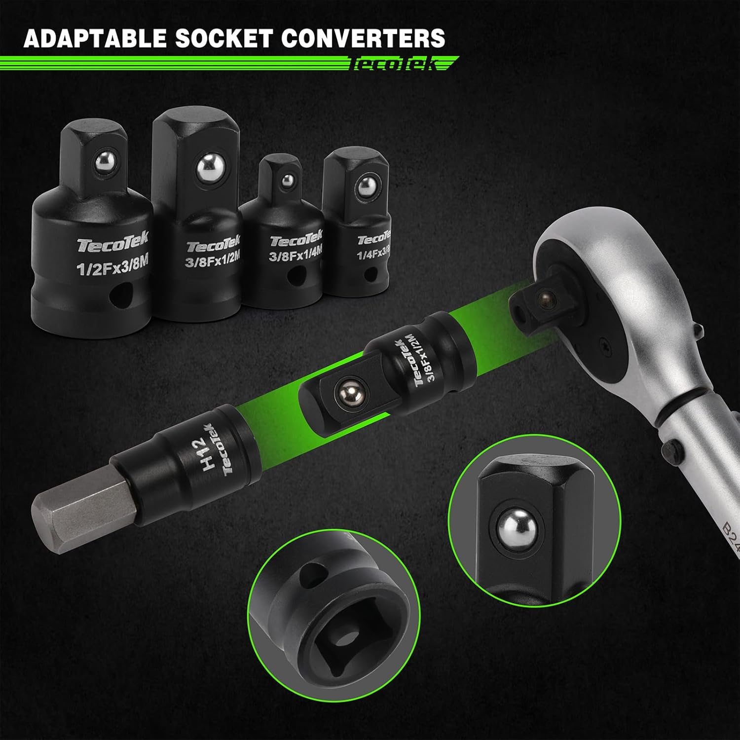 38PCS Hex Bit Socket Set, 1/4", 3/8" and 1/2" Drive, SAE and Metric Allen Socket Bit, S2 and Cr-V Steel, S2 Steel, 5/64" - 3/4", 2mm - 19mm, Includes 5PCS Socket Adapters