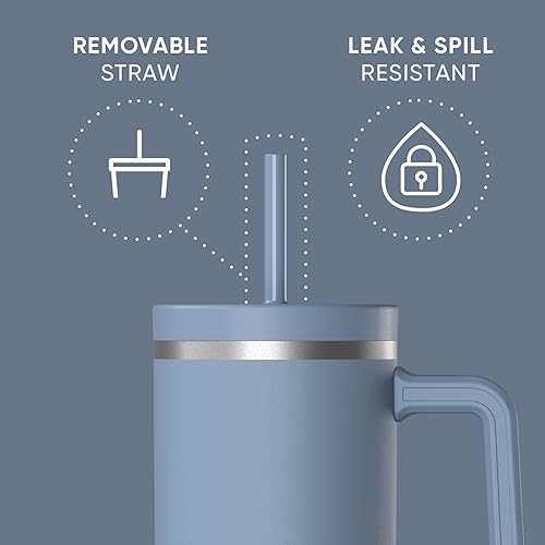 Miniatura 46 de Hydrapeak Voyager - Vaso de acero inoxidable de 40 onzas con asa, botella de agua aislada con popote y tapa, taza de viaje reutilizable apta