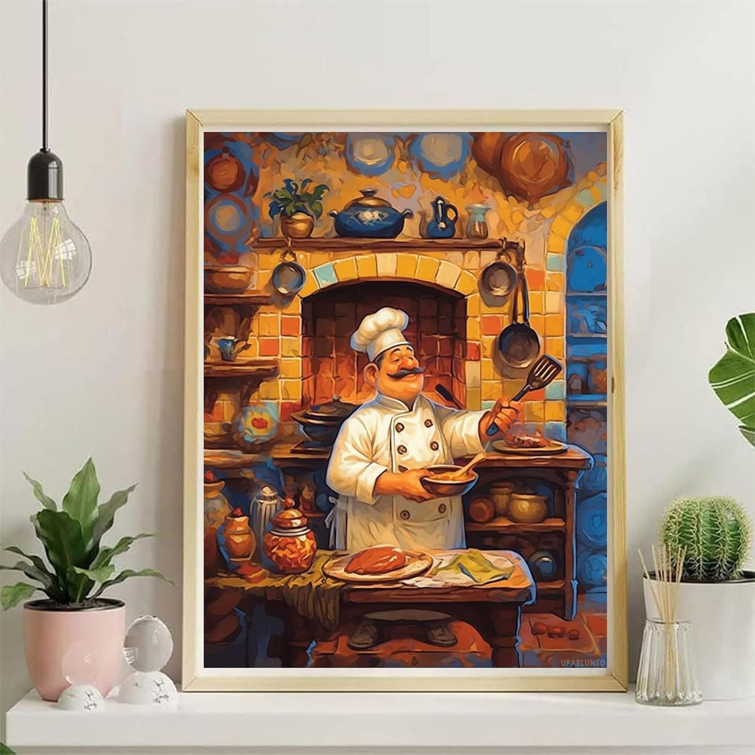 UPABLUNSO Elegant Chef Diamond Art Painting Kits for Adult, Cook 5D Diamond Art for Adults, Round Drill Painting by Diamonds Art and Crafts for Home Wall Decor Gift 12x16in