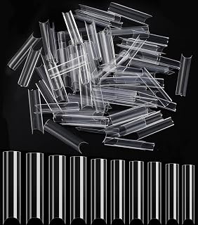 500pcs Extra Long Fake Nail Tips, Etercycle 10 Sizes Coffin C Curve Half Cover Nail Tips, Clear Acrylic Straight Square False Nail Tips for Nail Salons and DIY Nail Art