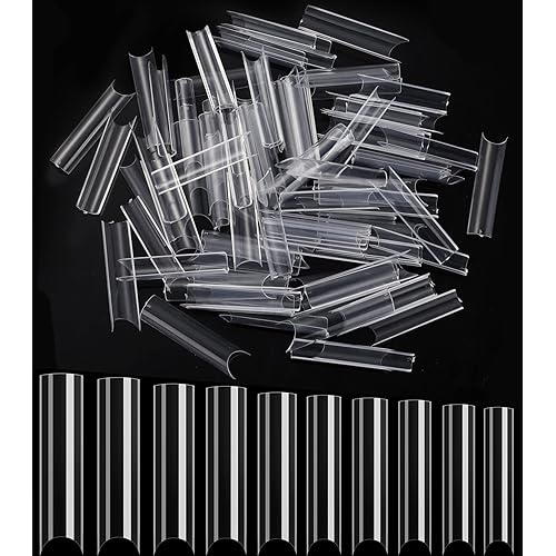 Etercycle 500pcs Extra Long Fake Nail Tips, 10 Sizes Coffin C Curve Half Cover Nail Tips, Clear Acrylic Straight Square False Nail Tips for Nail Salons and DIY Nail Art