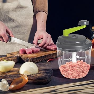 Hand Chopper for Vegetables, Hand Food Processor, Rotating Onion Chopper - Quick Kitchen Vegetable Cutter, Meat Grinder for Dumplings, Cakes, Meatballs, Nuts, Pesto, Eggs