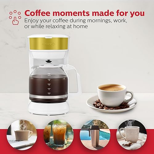 Miniatura 7 de Holstein Housewares Cafetera de goteo de 12 tazas con filtro automático para mantener el calor y permanente, diseño compacto y fácil de usar en