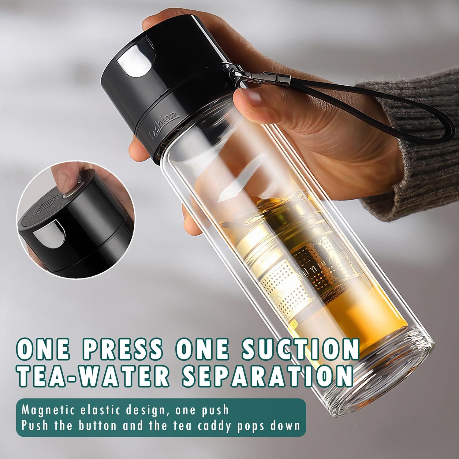 Travel Tea Infusing Cup, Glass Tea Infuser Bottle Tea Flood Cup, Large Tea Infuser Bottle Tea Tumbler with Filter, Double Wall Borosilicate Glass Water Bottle with Sleeve for Loose Leaf Tea, Coffee - Image 5