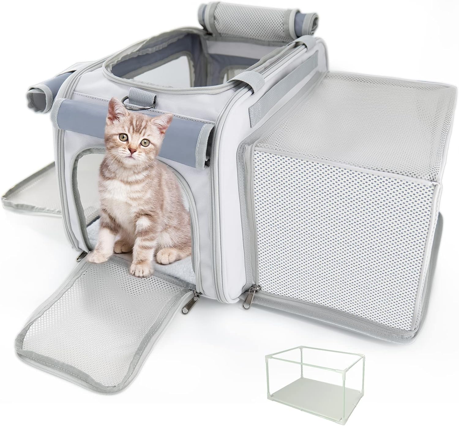 Reinforced by Frame,Soft-Sided,Airline Approved,Expandable pet Carrier for Cats and Small Dogs,Small cat Carrier for car Short Trip and…