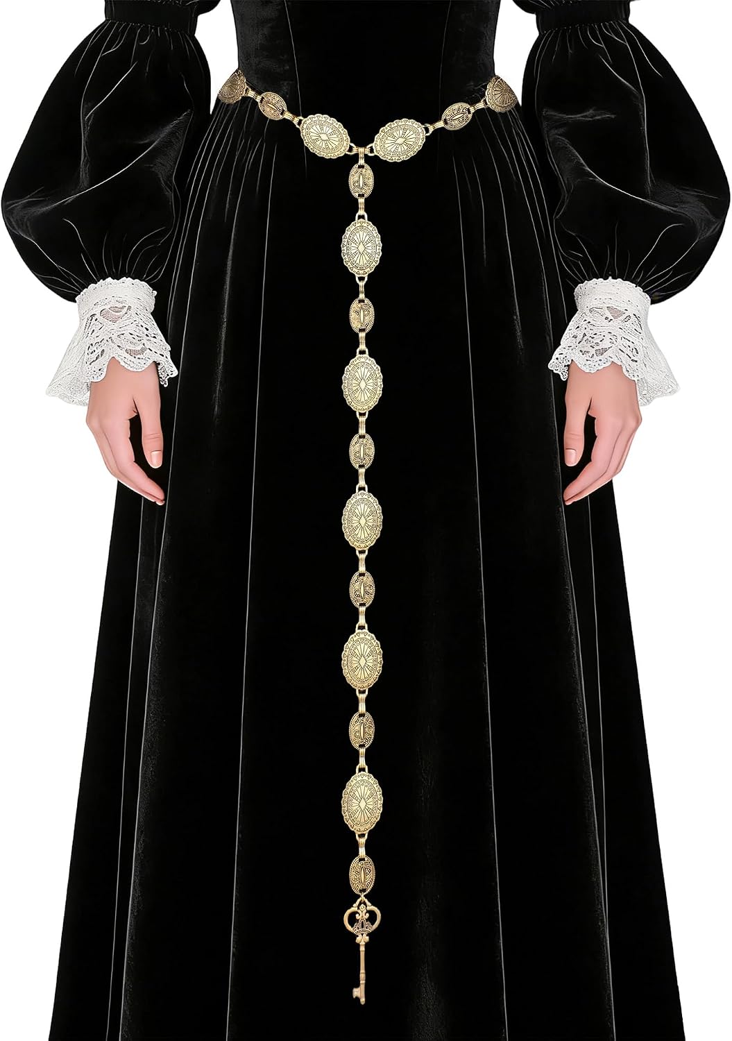 Medieval Chain Belt for Women - Silver Renfaire Gothic Witch Belts for Dresses