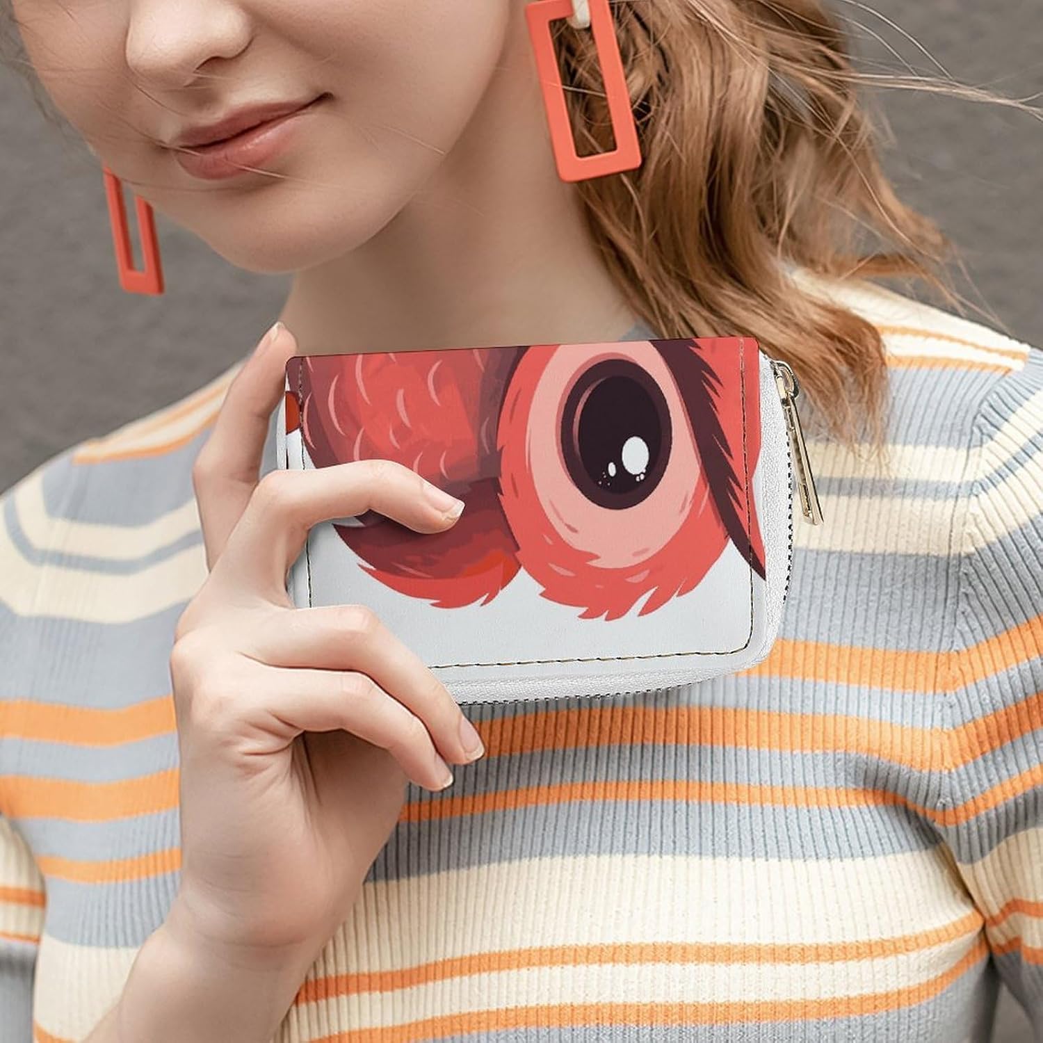 Cute Red Owl Card Holder RFID Blocking,Credit Card Wallet for Women And Men,Card Case Organizer Bag with Zipper