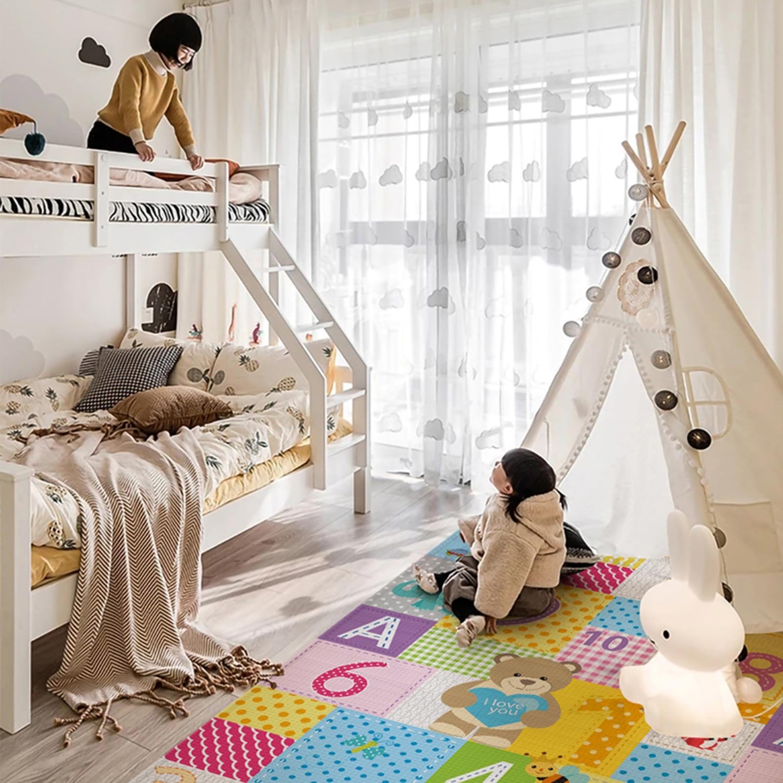 Tapis De Jeu pour Nt Bebe Double Face Appliquer À L'intérieur Et L'extérieur Non Toxique 180x100cm Tapis De Sol XXL en Mousse Epais Pliable Reversible Imperméable