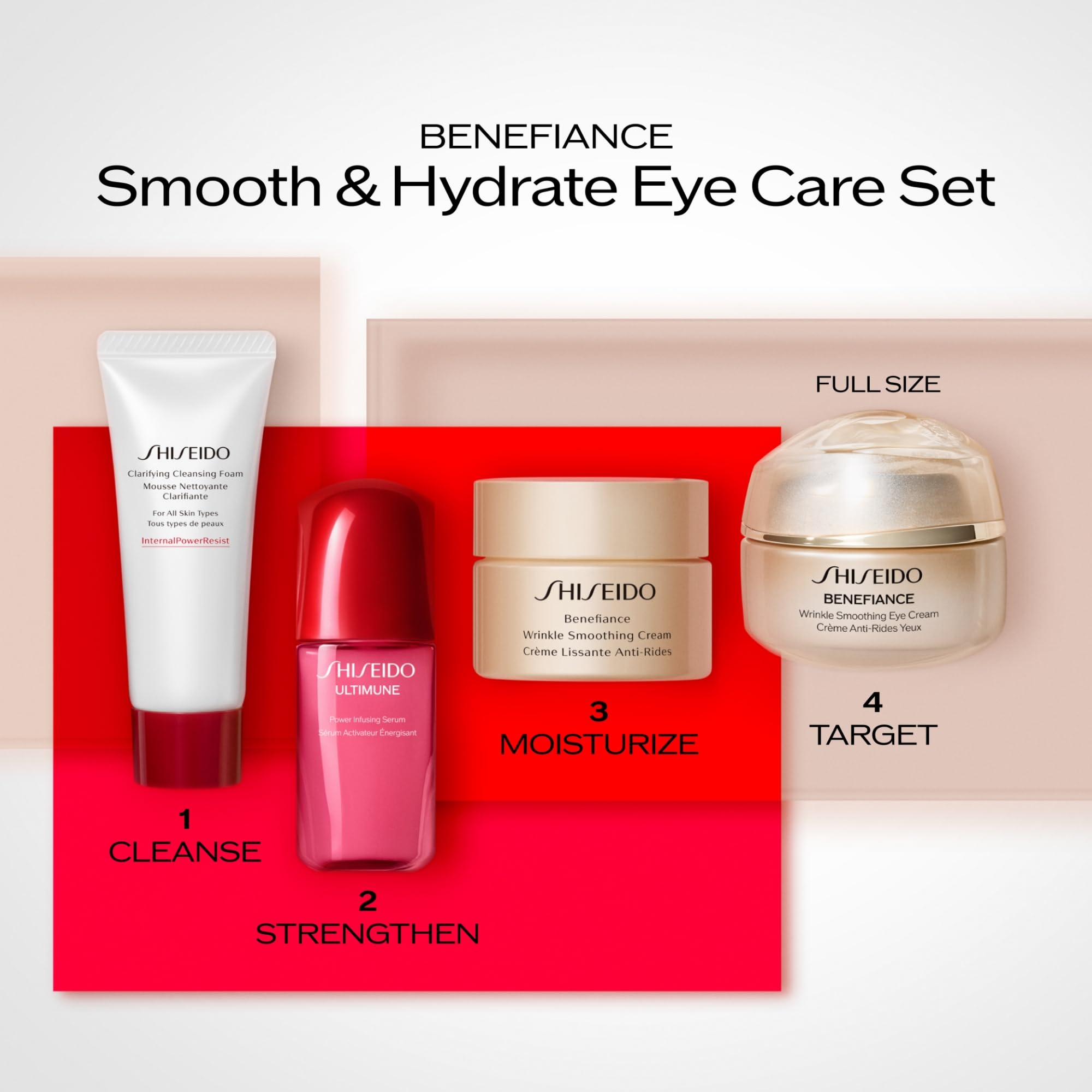 Shiseido Smooth & Hydrate Eye Care Set - Clarifying Cleansing Foam (15mL), Ultimune Power Infusing Serum (10mL), Benefiance Wrinkle Smoothing Cream (30mL) & Eye Cream (15mL) - $145 Value