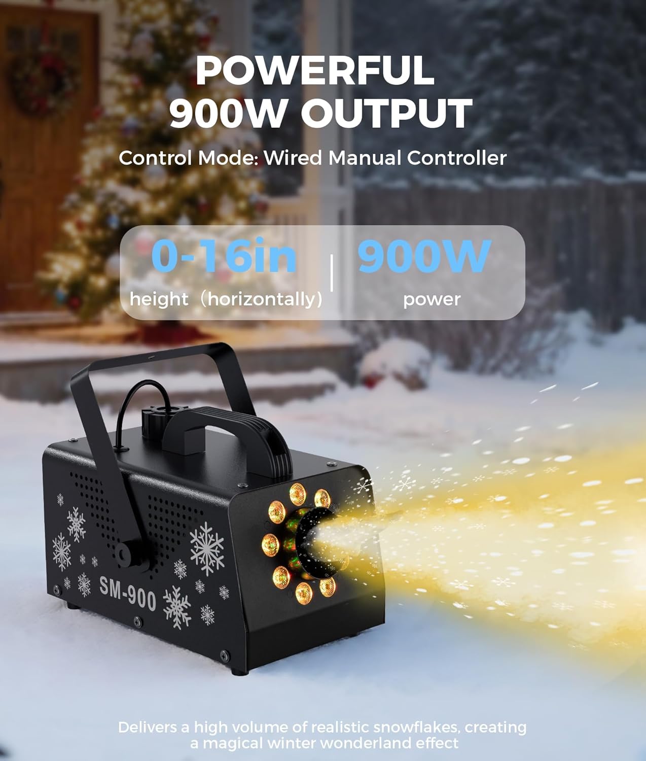 IMONE 900W High Output Snow Machine with 9 LED Lights & Remote – Indoor/Outdoor Artificial Snow Maker for Christmas, Parties, Parades – Heavy Duty Snowflake Machine