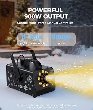 IMONE 900W High Output Snow Machine with 9 LED Lights & Remote Indoor/Outdoor Artificial Snow Maker for Christmas, Parties, Parades Heavy Duty Snowflake Machine