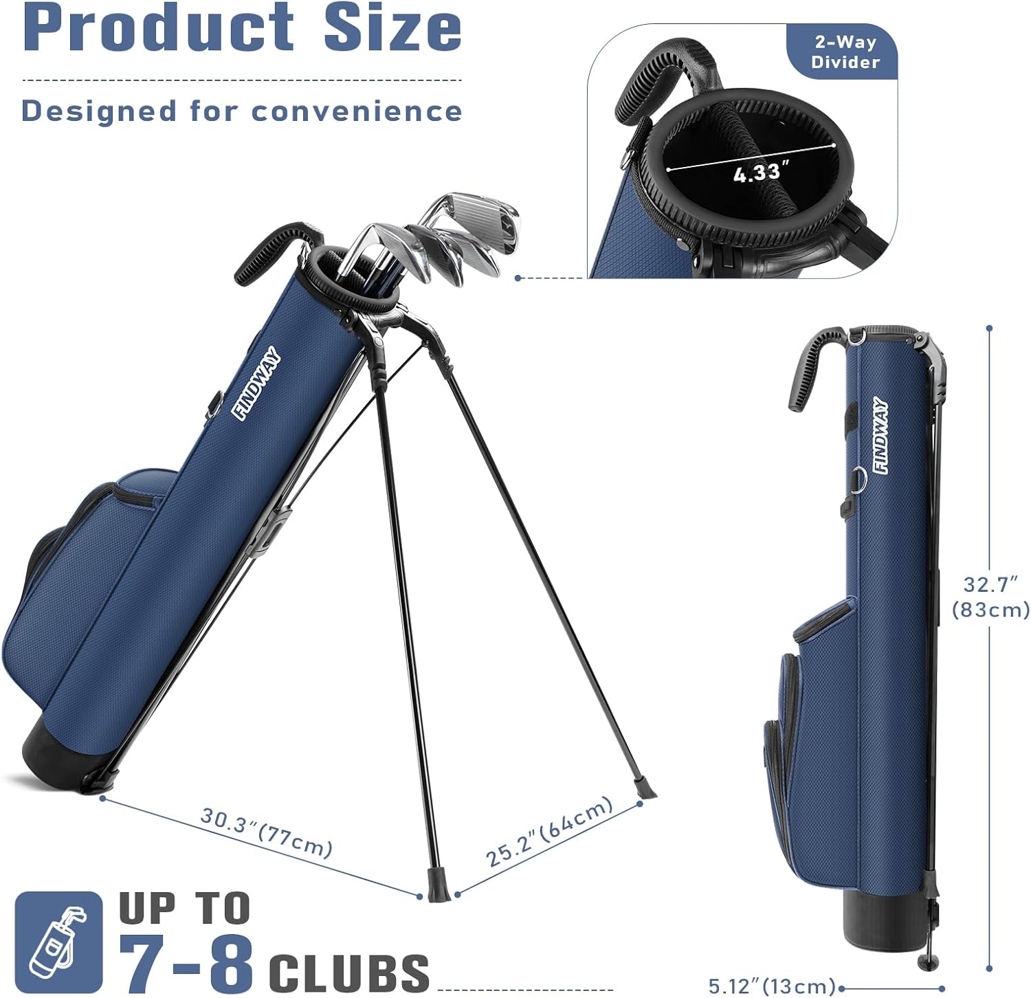 Findway Golf Stand Bag, [Upgraded Generous Space] Small Golf Bag for Driving Range, Par 3 & Executive Courses, Lightweight Sunday Golf Club Carry Bag with 3 Pockets - Image 2