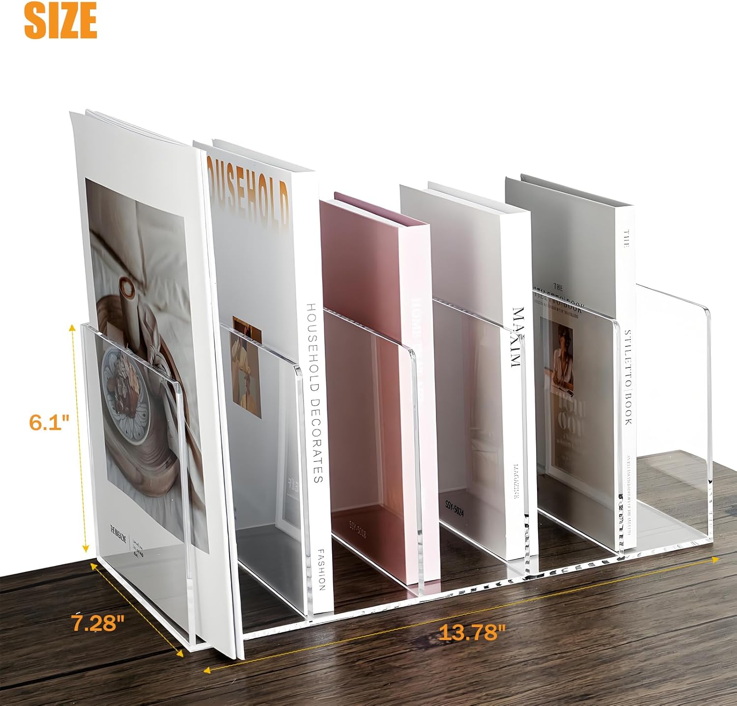 Acrylic Magazine File Holder with 5 Vertical Compartments, Clear Desk Organizer and Magazine Storage Rack File Organizer Bookshelf for Office Desktop Accessories, Home Workspace