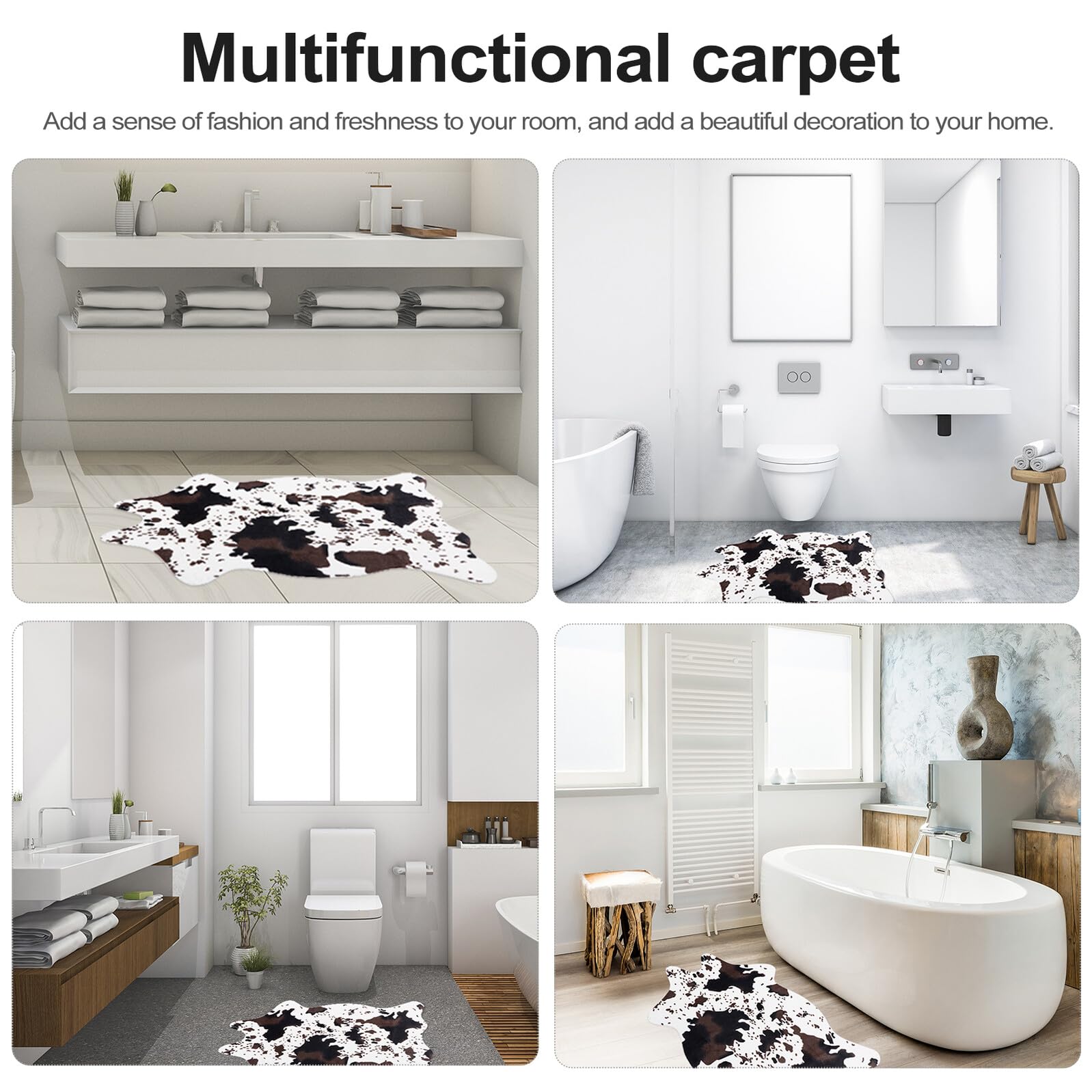 Gatuida Tapis Imitation Peau de Vache Antidérapant Polyester et Latex Forme Originale Décoratif pour Salon Cuisine Chambre et Salle de Bain Lavable Machine