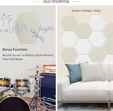 BXI Large Hexagon Felt Bulletin Board - 14.2 X 12.3 X 0.4 Inches 6 Pcs Self-Adhesive Poster Cork Board 30 Push Pins, Pin Tiles Display Vision Board, Photo Picture Panels for Home Office Classroom