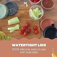 Vista 4 de BEABA Tarros de vidrio para alimentos para bebés de 5 onzas con tapas herméticas de silicona suave, recipientes de almacenamiento de vidrio