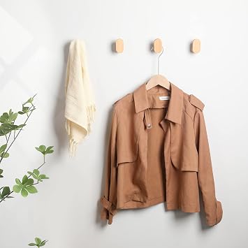 Wood Wall Hooks, Modern Minimalist Wood Hooks Wall Mounted, Natural Wooden Wall Coat Hook Rack, Wooden pegs for Hanging Hat, Towel, Robe, Bag (Pack of 4pcs)
