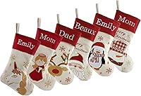 Vista 44 de DearSun Juego de 3, medias de Navidad personalizadas de 18 pulgadas con tecnología de bordado, diseños de Papá Noel, muñeco de nieve y renos