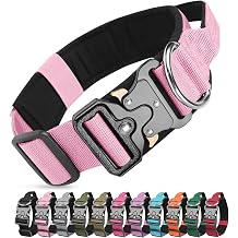 Tactical Dog Collar, Military Nylon Adjustable Training Dog Collar with Heavy Duty Metal Buckle, Comfortable Pet Collars with Handle and Soft Padded for Medium Large Dogs Pink, XL
