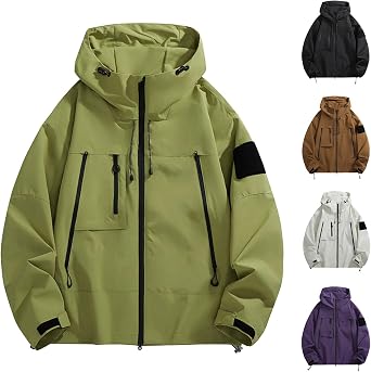 Mens Lightweight Windbreaker Jackets Outdoor Hiking Fishing Travel Hooded Pocket Raincoat Breathable Casual Jacket
