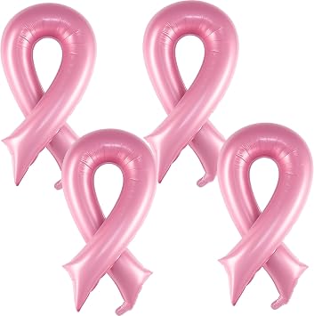 Breast Cancer Awareness Balloons, 4-Pack 42in Large Pink Ribbon Foil Balloon Breast Cancer Balloons for Breast Cancer Awareness Month, Fundraisers and Survivor Events