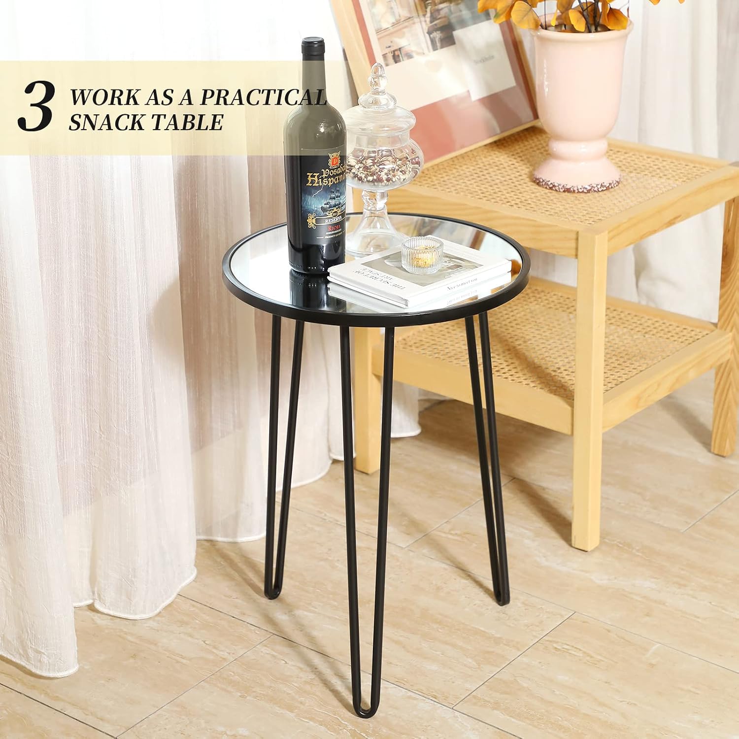 Palama Small Side Table for Living Room, Modern Home Décor Black Side Table, Easy Assembly Small Black Table, Black Accent Table