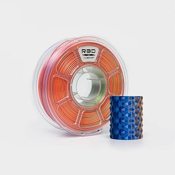 R3D Tri Color Silk PLA Filament, Co-Extrusion 3D Printer Filament 1.75mm, 30-370 mm/s High Speed PLA, Dimensional Accuracy +/- 0.02 mm, 1KG Plastic Spool Silk Blue-Green-Orange