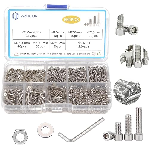 Miniatura 8 de WZHUIDA Juego de 660 tornillos M2, M2 x 0.157 in0.236 in0.315 in0.394 in0.394 in0.472 in0.630 in, acero inoxidable, tornillos de cabeza hexagonal