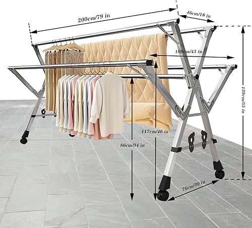 Miniatura 7 de Laundry Room Retractable Clothes Drying Rack, Drying Rack Clothing Collapsible Stainless Steel, Laundry Stand Organizer, Laundry Standing Rack with