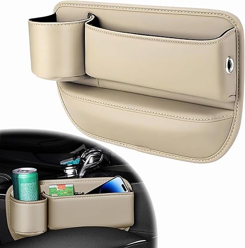 Relleno de espacio para asiento de automóvil, bolsa de cuero para portavasos de automóvil, caja de almacenamiento ajustable para asiento de