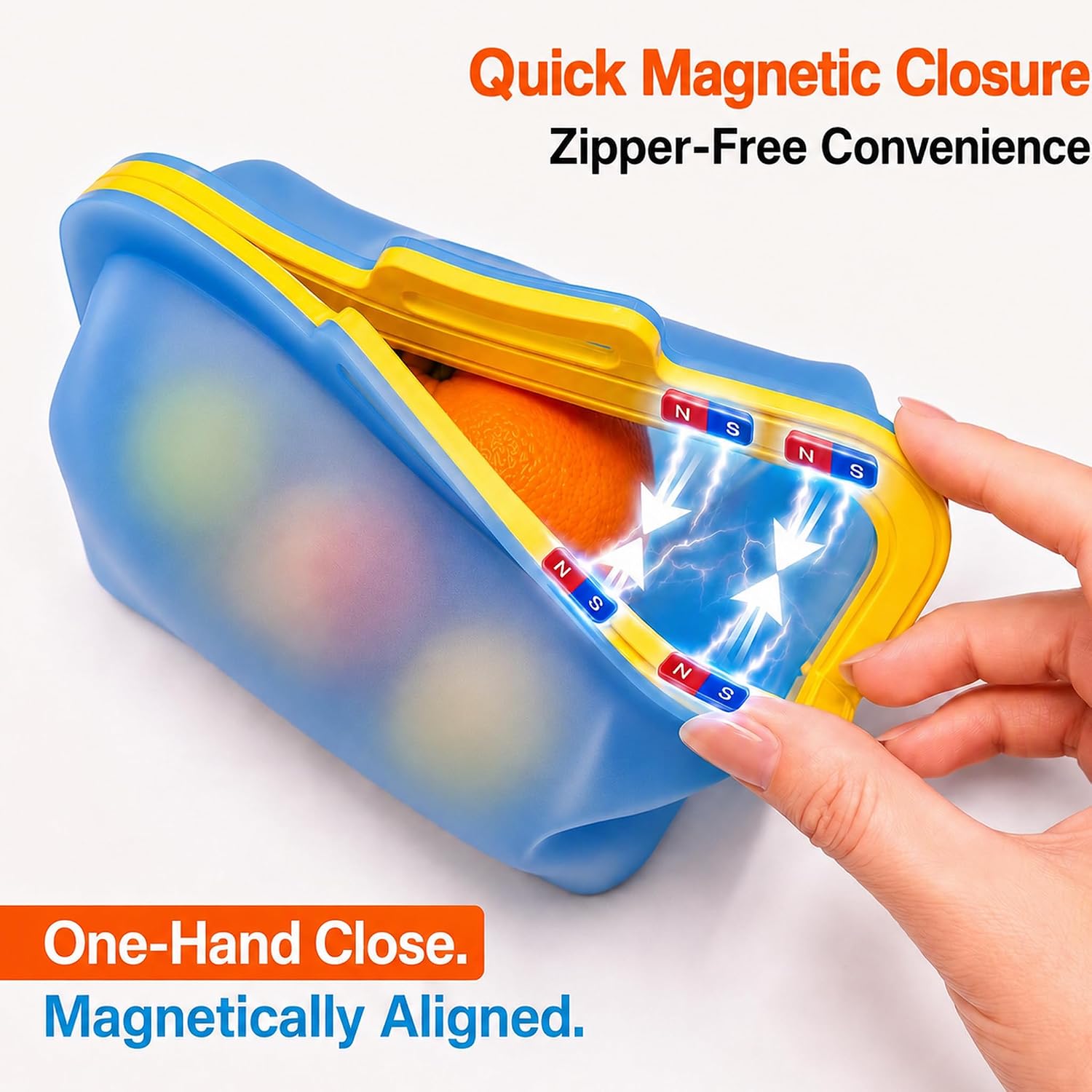 2 Pack Magnetic Seal Reusable Silicone Food Storage Bag, 68 oz, NUZEAK image 3