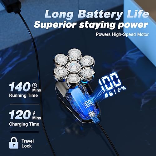 Miniatura 4 de Afeitadora eléctrica desmontable de 1400 mAh con pantalla LED y motor de 8500 rpm, IPX6, impermeable, para seco y húmedo, regalo para papá y marido