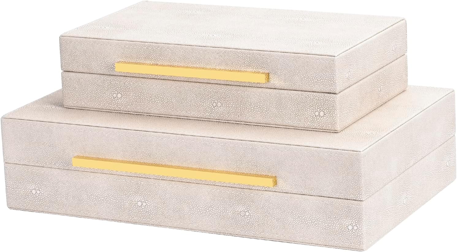 Ivory Shagreen box Faux Leather Set of 2 Decorative Boxes,Large Stacking Storage Decorative Boxes with Lids for Modern Home Decor Jewelry Box Organizer