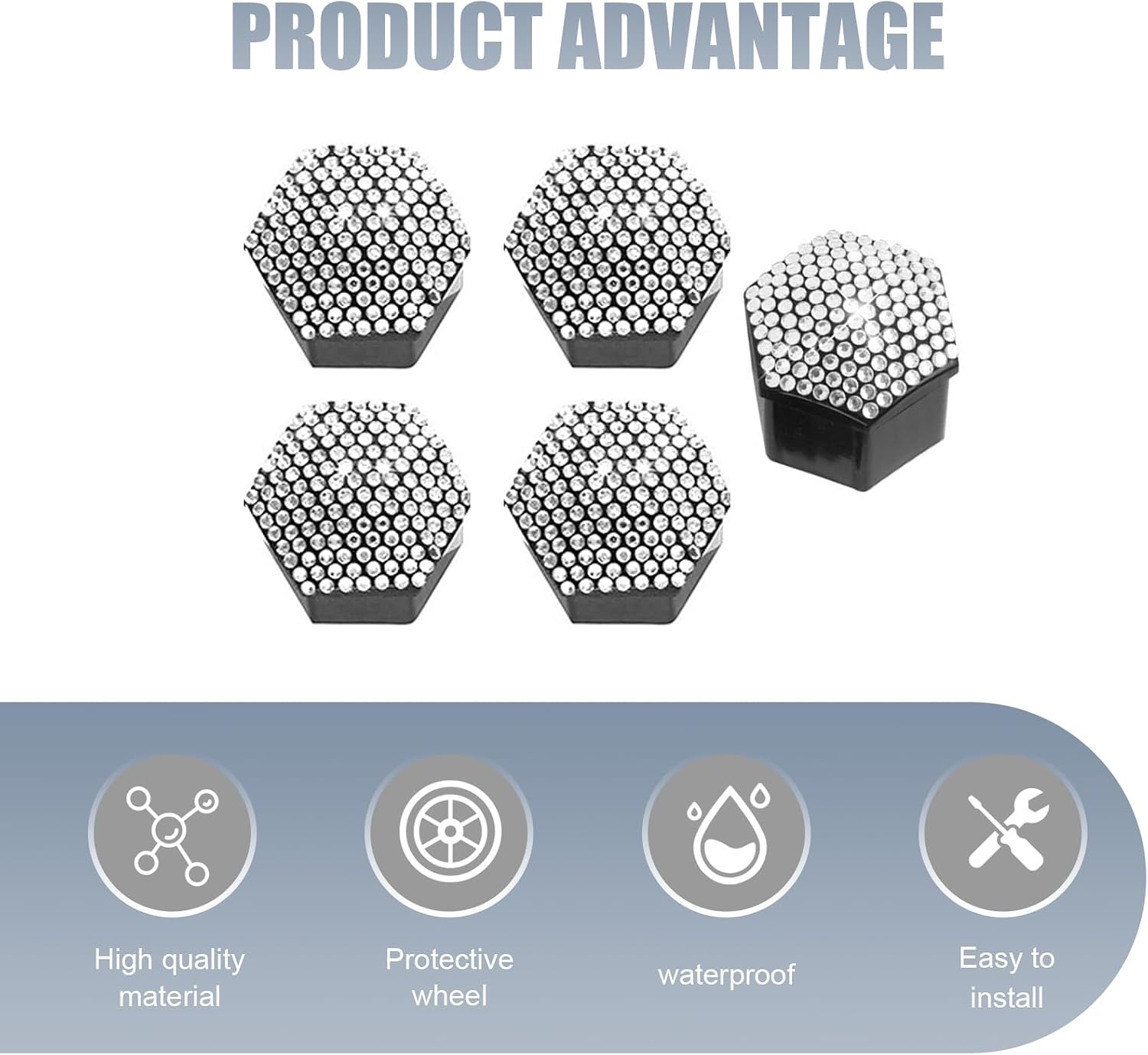 20 PCS Bling Crystal Wheel Lug Nut Covers, Scratch and Wear Resistant Wheel Nut Cap Hex Protector, 19mm Bling Faux Crystal Wheel Bolt Cap Covers, Universal for Most Cars (White)