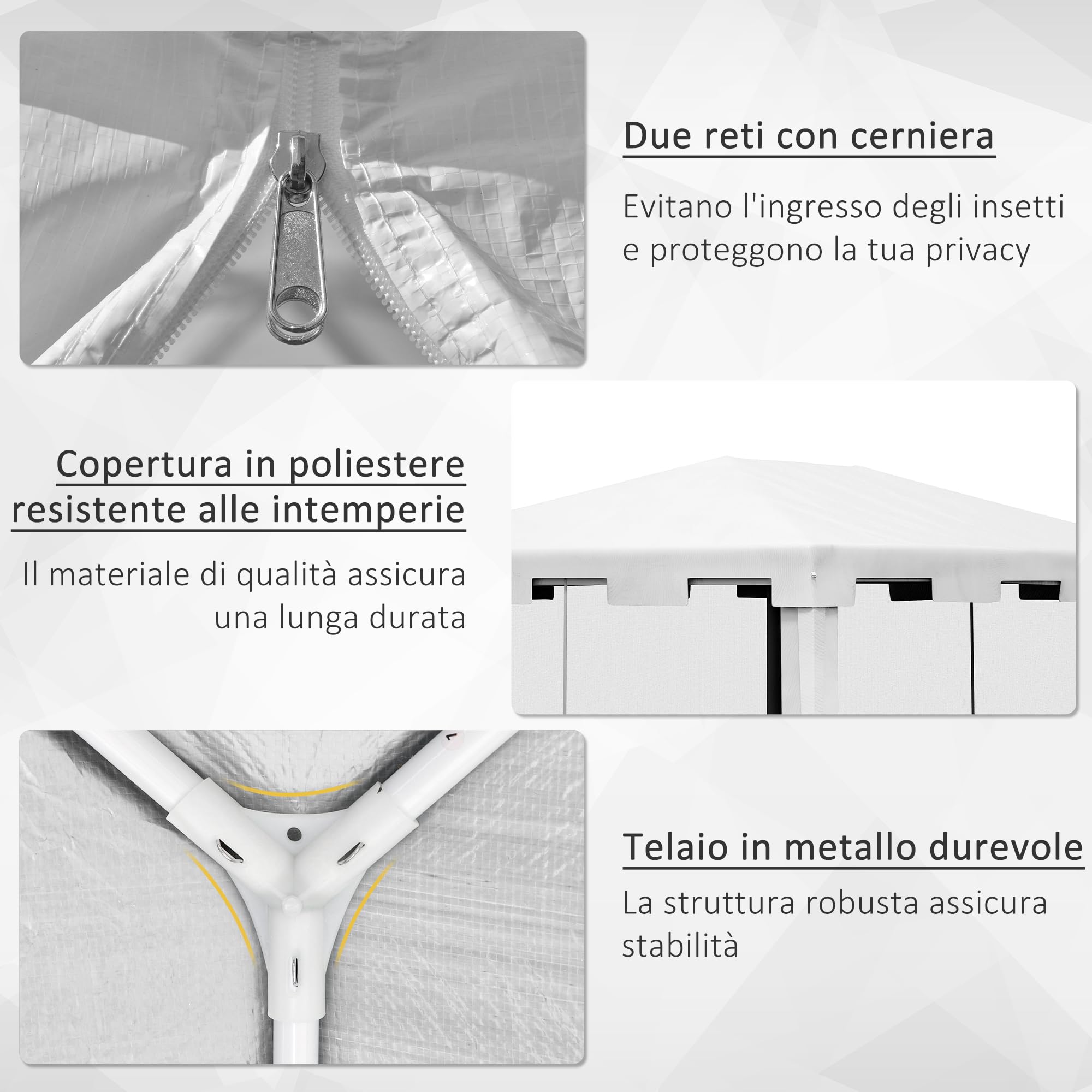 Outsunny Gazebo 4x3 m con Zanzariera e 2 Ingressi, Gazebo da Giardino in Metallo e PE, Bianco e Nero