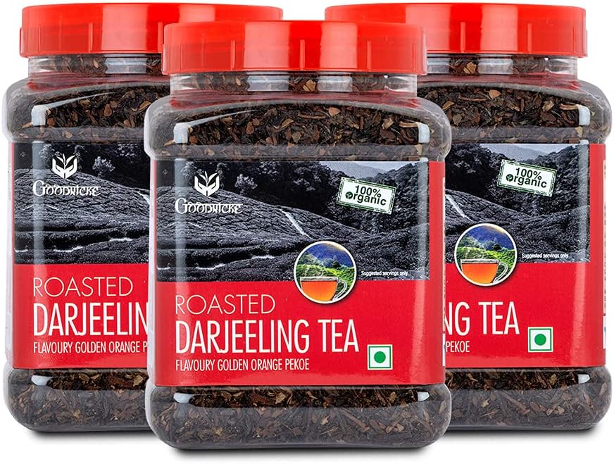 GOODRICKE Roasted Organic Darjeeling Tea - 250 gm (Pack Of 3) | 100% Pure & Natural Whole Leaf | Flavoury Golden Orange Pekoe | Black Tea