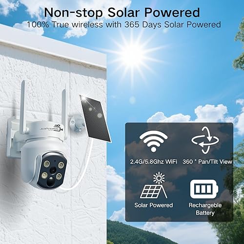 Miniatura 2 de Cámaras de seguridad solares para exteriores, 2K PanTilt 360 View Cámara de seguridad para el hogar inalámbrica SolarBatería 2.4G5.8Ghz WiFi Cámaras