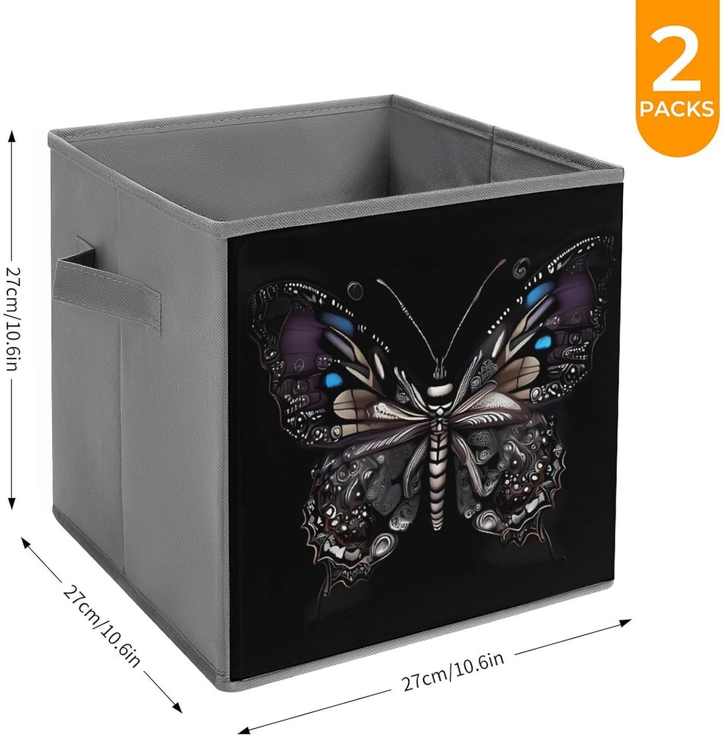 Science Butterfly Foldable Storage Box with Handles, Durable Oxford Storage Cubes, 2PCS Collapsible Closet Organizer for Home, Shelf, Office, Travel