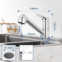 Auralum Alacsony Nyomású Konyhai Csaptelep Zuhanyfejjel, 360° Forgatható Keverőcsap - Low Pressure Chrome 5
