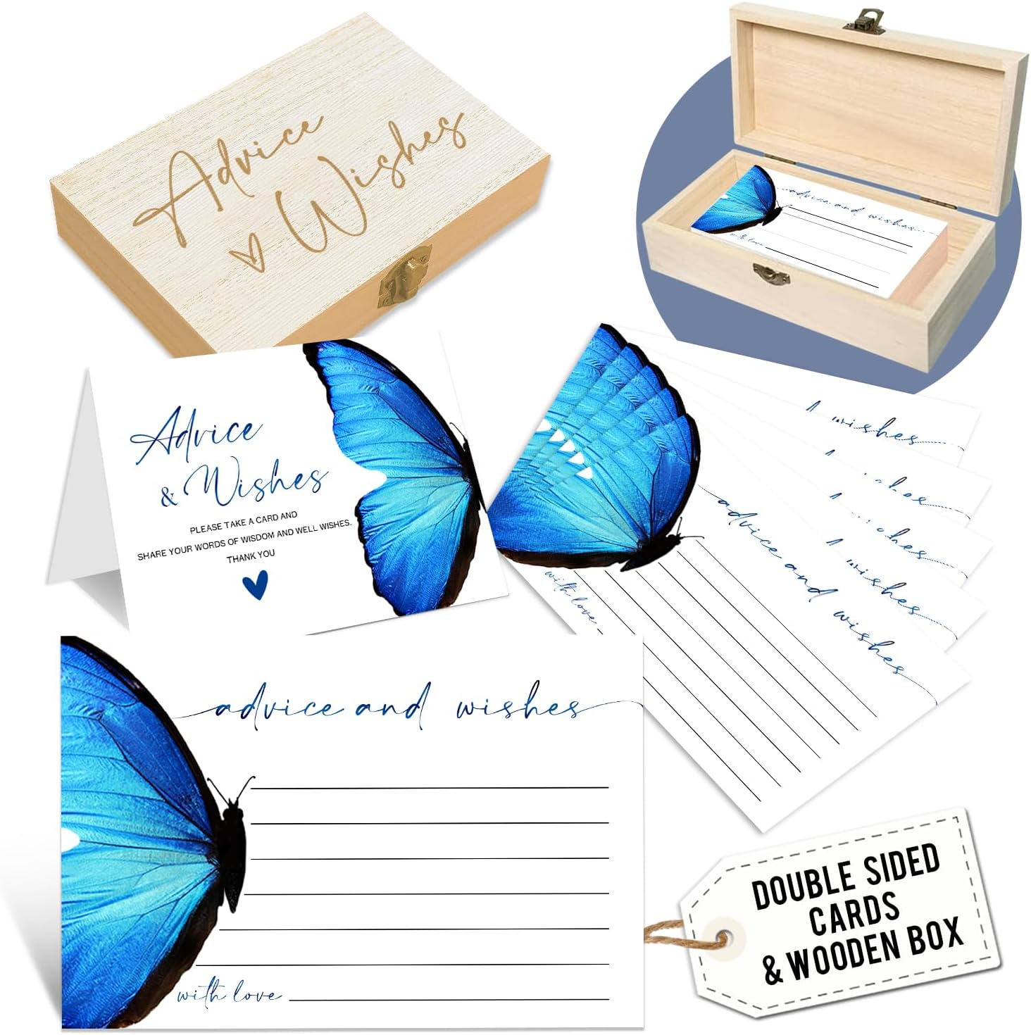 Advice and Wishes Cards with Box - 50 Pcs Floral Advice Cards for Wedding, Bridal Shower, Baby Shower, Well Wishes Box for Graduation, Christmas, Birthday Party Decorations -A04
