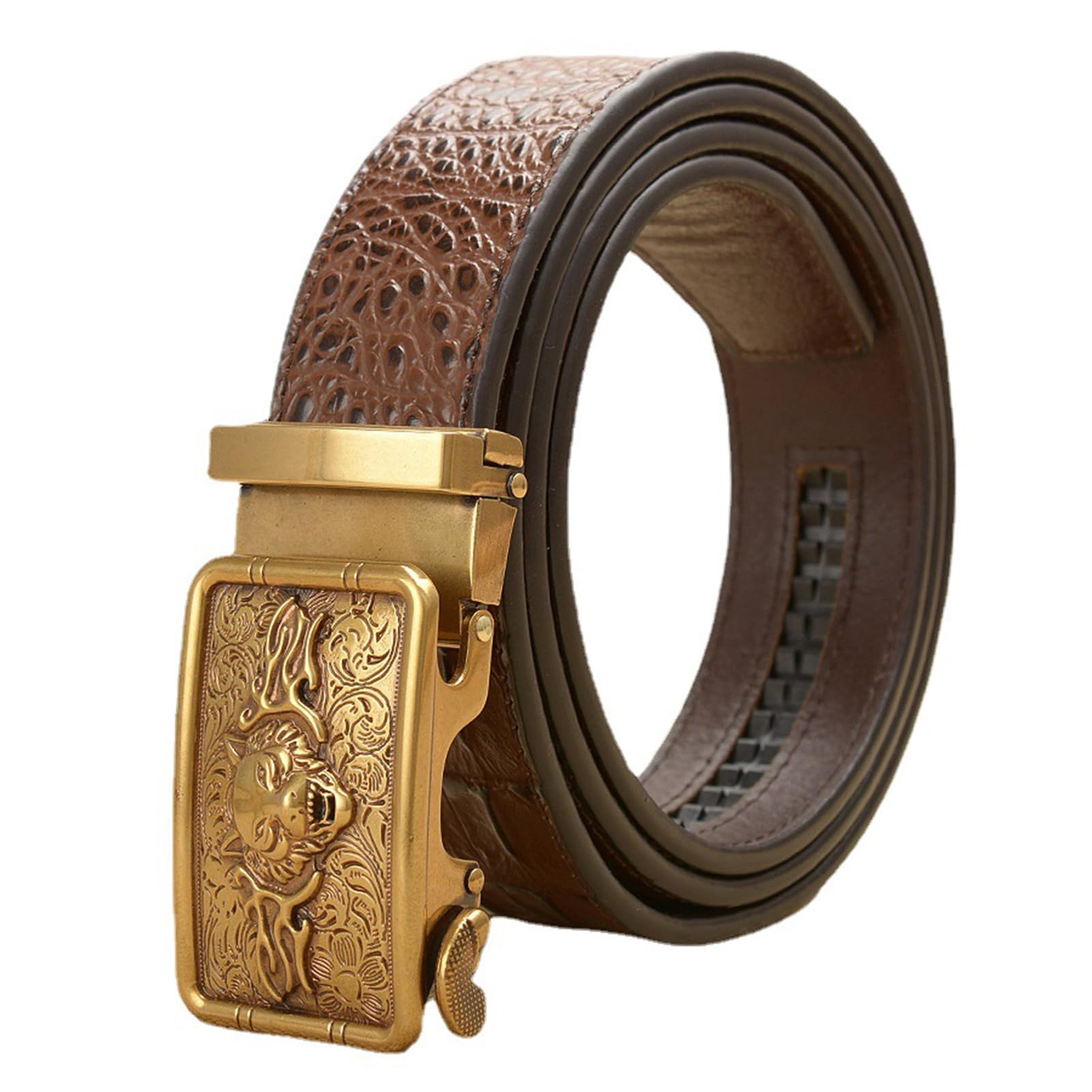 Cinturón De Trinquete Cocodrilo Tallado Wolf Fox For Hombre