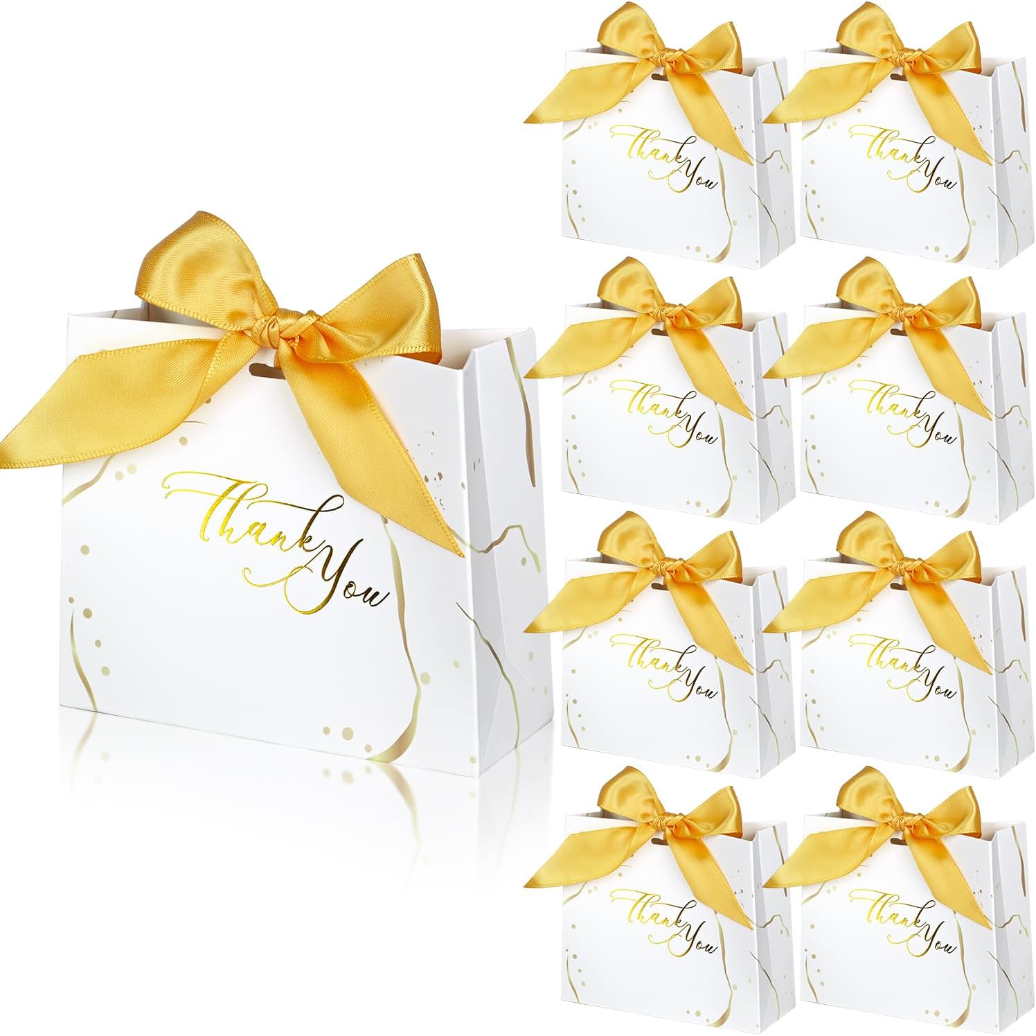 DECHISY 30Pack Small Thank You Gift Bags,Marble Pattern Party Favor Bags with White Bow Ribbon,4.5x1.8x3.9Inches,Paper Bags for Birthday Wedding Bridesmaid Holiday Valentines Day(White)