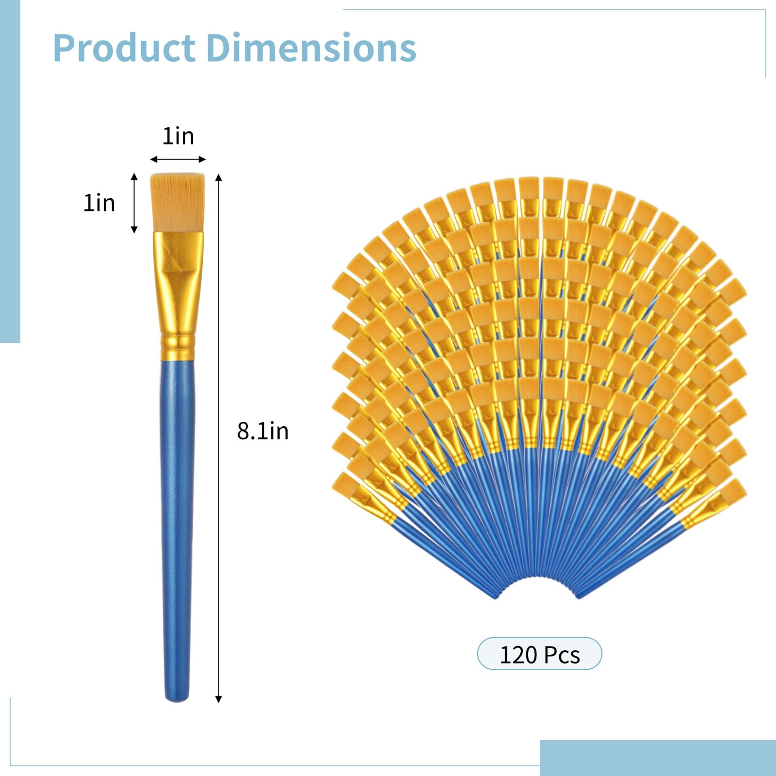 120 pinceles planos de pintura acrílica de acuarela con asas de madera, pinceles grandes de nailon sintético para pintura al óleo para manualidades