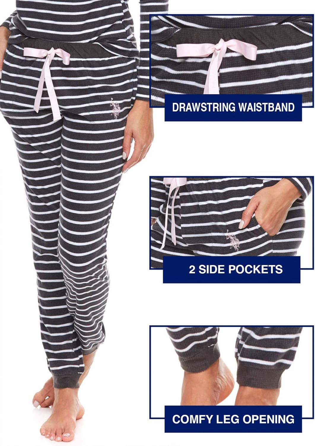 U.S. Polo Assn. Womens Pajamas Set with Long Sleeve Shirt and Cuffed Pajama Pants Set - Image 3