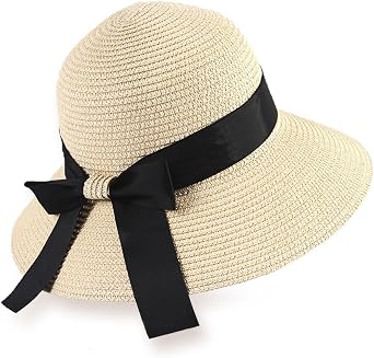 FUIPVGI Women's Wide Brim Straw Hat Sun Hats UV Protection Foldable Bowknot Sun Hat for Women Summer Beach Cap for Beach Outdoor Activities