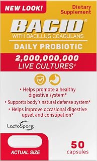 Bacid Daily Probiotic with Bacillus Coagulans, 50 Count, Digestion Supplement to Improve Occasional Constipation
