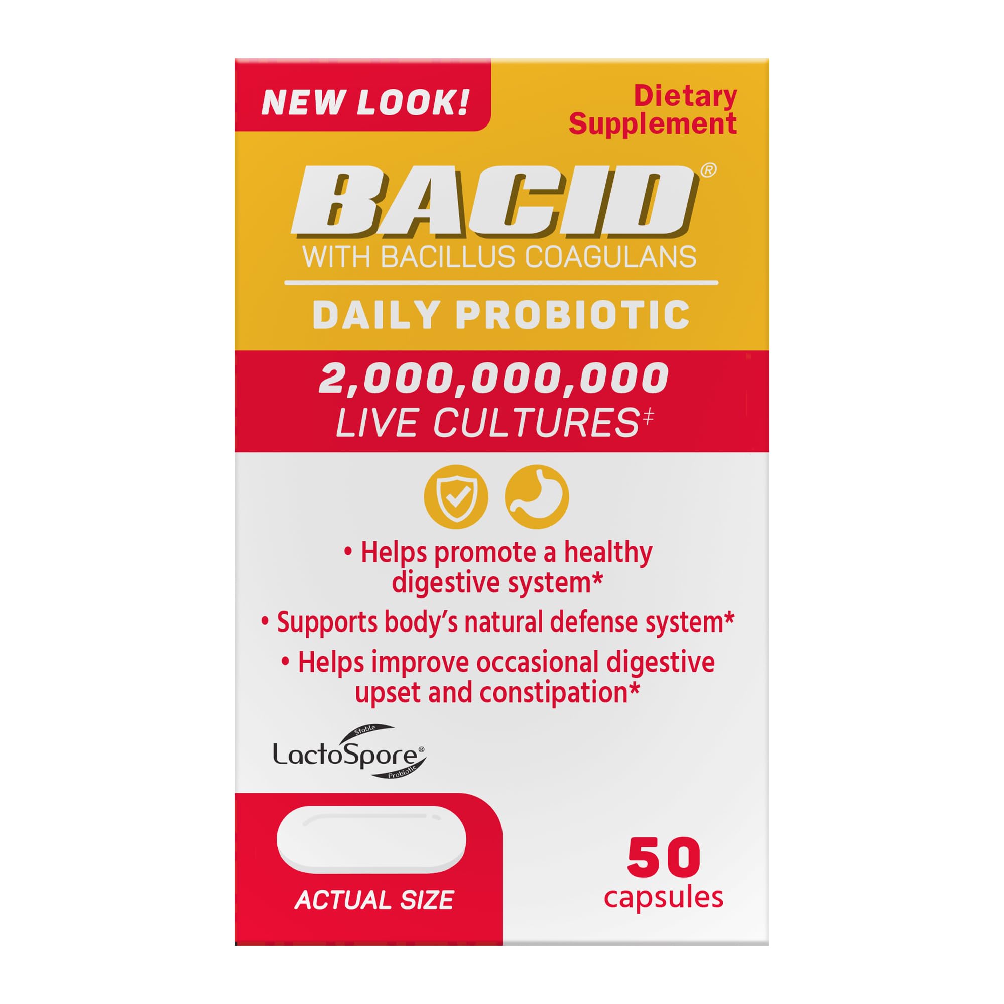 Bacid Daily Probiotic with Bacillus Coagulans, 50 Count, Digestion Supplement to Improve Occasional Constipation