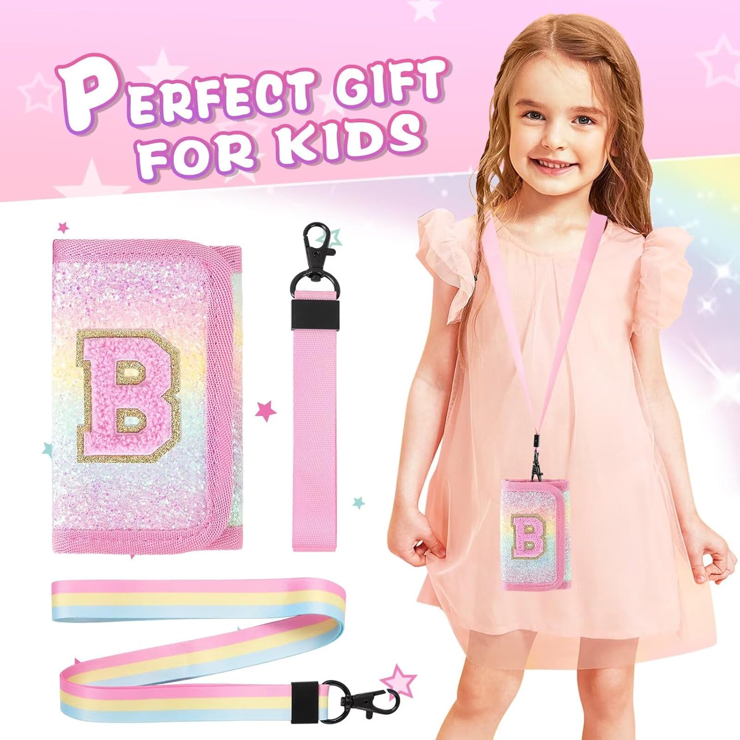 XSUIOY Kids Wallet for Girls Ages 3 4 5 6 7 8 9,Personalized Initial Girls Wallet Cute Toddler Wallet with Magic Sticker,Trifold Novelty Coin Purse Birthday Gifts for Kids(B) - Image 6