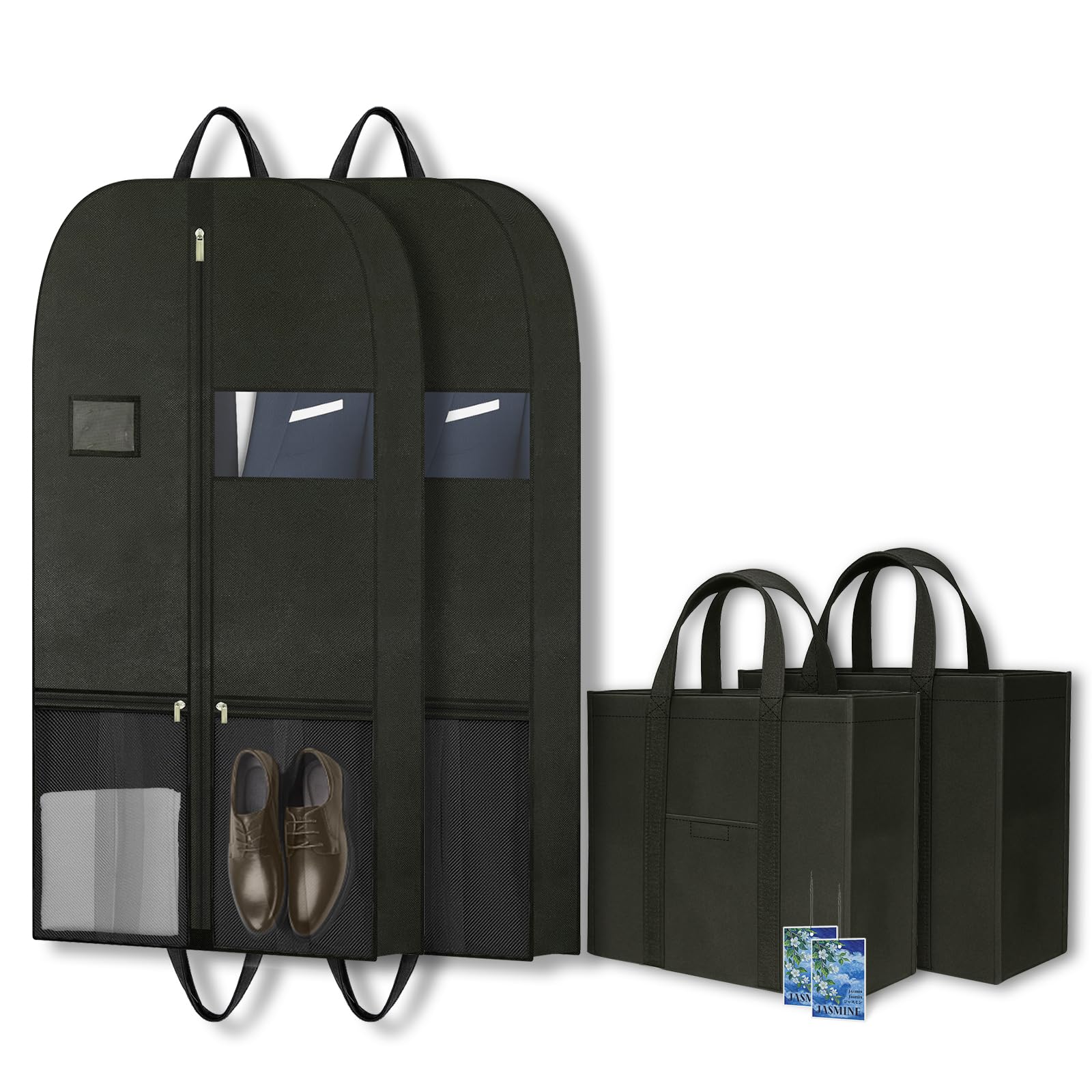 CYD Borsa porta abiti da viaggio per uomo, borsa pieghevole, nero, 109,2 cm porta abiti, confezione da 2