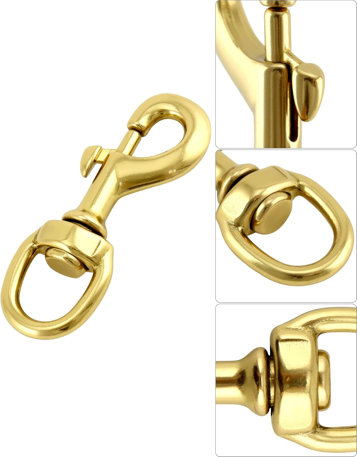 QWORK Flag Clip Swivel Spring Hook, 4 Pack Flag Pole Clips, Heavy Duty Brass Swivel Snap Hooks with Swivel Eyelet, for Diving, Dog Leash, Ropes, Flag Pole, Leather Crafts, Pet Collar - Image 5